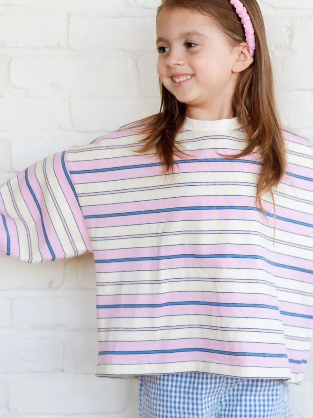 Girls Pink & Cream Striped Long Sleeve Tee
